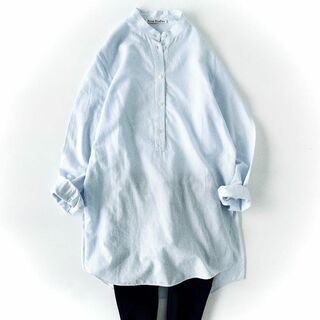 Acne Studios - アクネストゥディオズ Galvin Stripe バンドカラーシャツ 青×白 綿