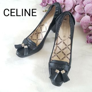 セリーヌ(celine)のCELINE マカダムタッセル付きローファー風パンプス ブラック 36サイズ(ハイヒール/パンプス)