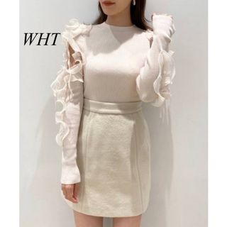 【正規品】snidel フリルスリーブニットプルオーバー  WHT ホワイト　白