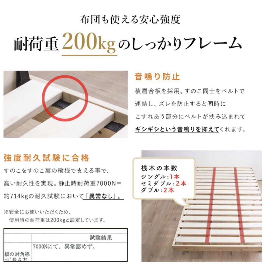 【にゃんた.様専用】すのこベッド セミダブル ホワイト木製 高さ調節 インテリア/住まい/日用品のベッド/マットレス(すのこベッド)の商品写真