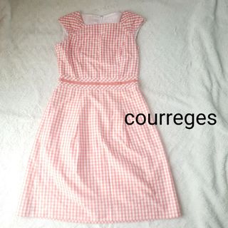 Courreges - courregesギンガムチェック柄リボン付きフレアーワンピース オレンジ