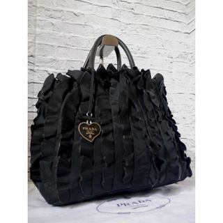 PRADA - 美品◆PRADA プラダ フリルギャザー ナイロンxレザー トート バッグ 黒◆