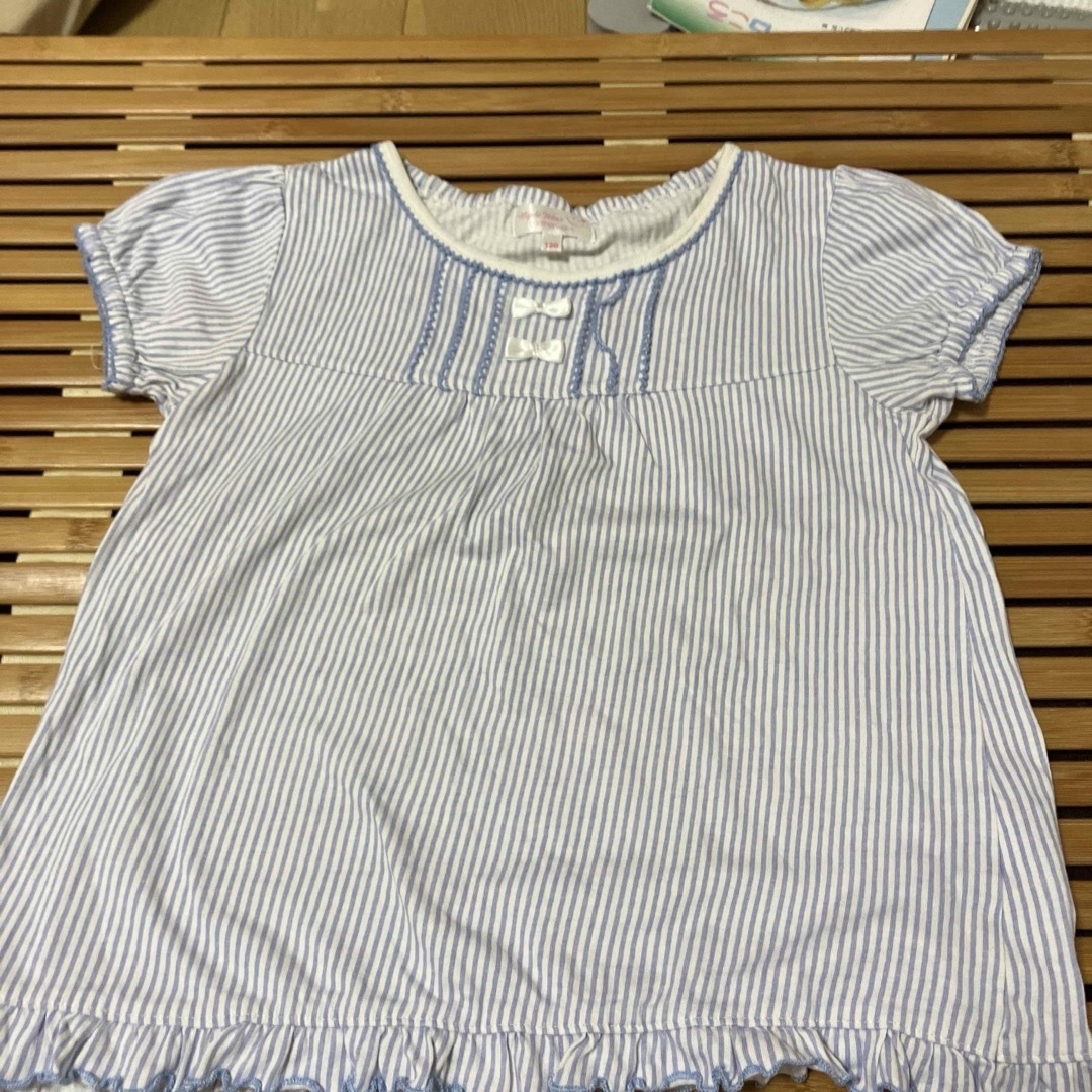 motherways(マザウェイズ)の水色　ボーダー　パジャマ　半袖　120 レース キッズ/ベビー/マタニティのキッズ服女の子用(90cm~)(パジャマ)の商品写真