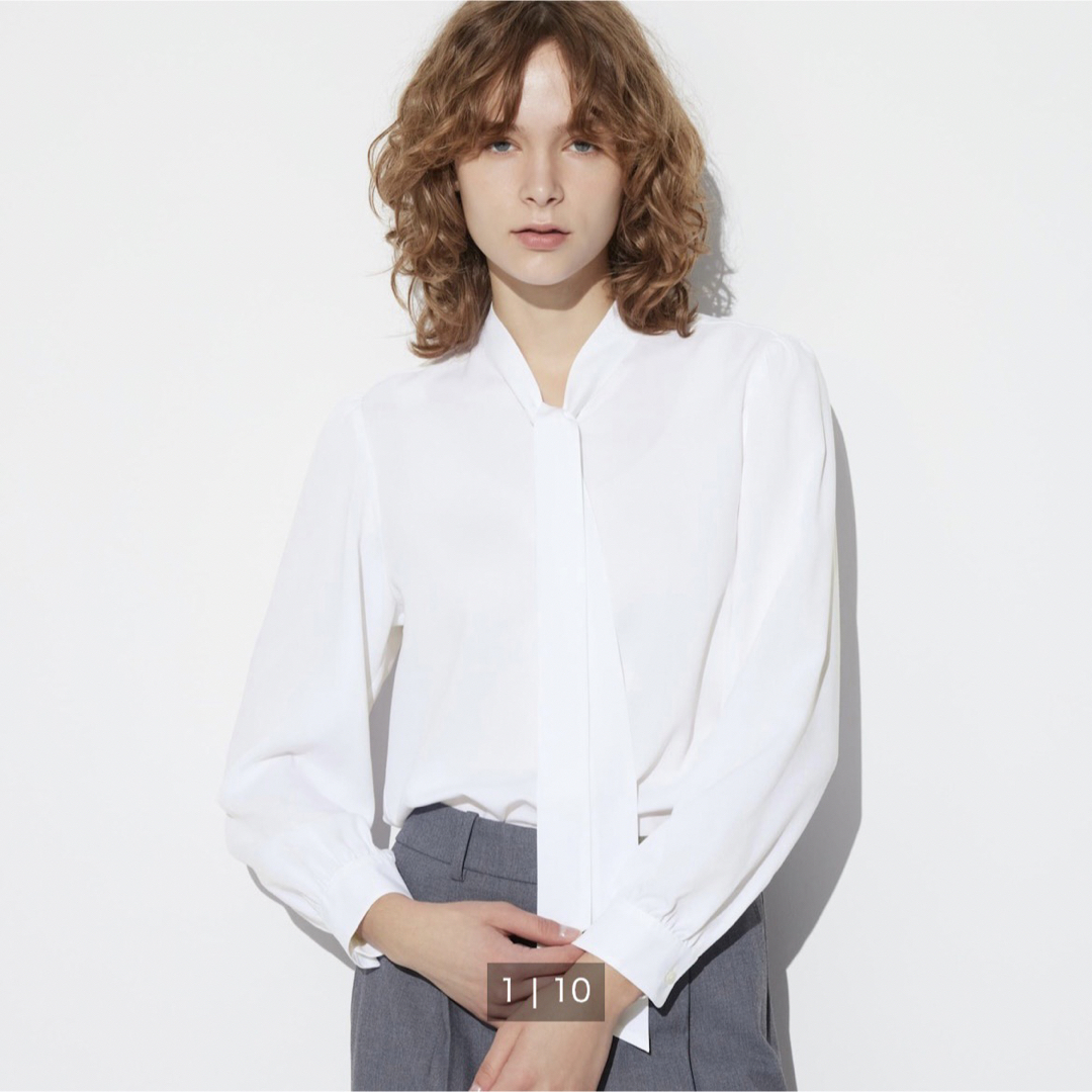 UNIQLO(ユニクロ)のUNIQLO レーヨン ボウタイブラウス　ホワイト レディースのトップス(シャツ/ブラウス(長袖/七分))の商品写真