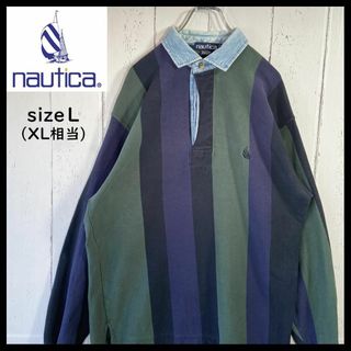 ノーティカ NAUTICA ラガーシャツ ポロシャツ 長袖 古着 ストライプ柄