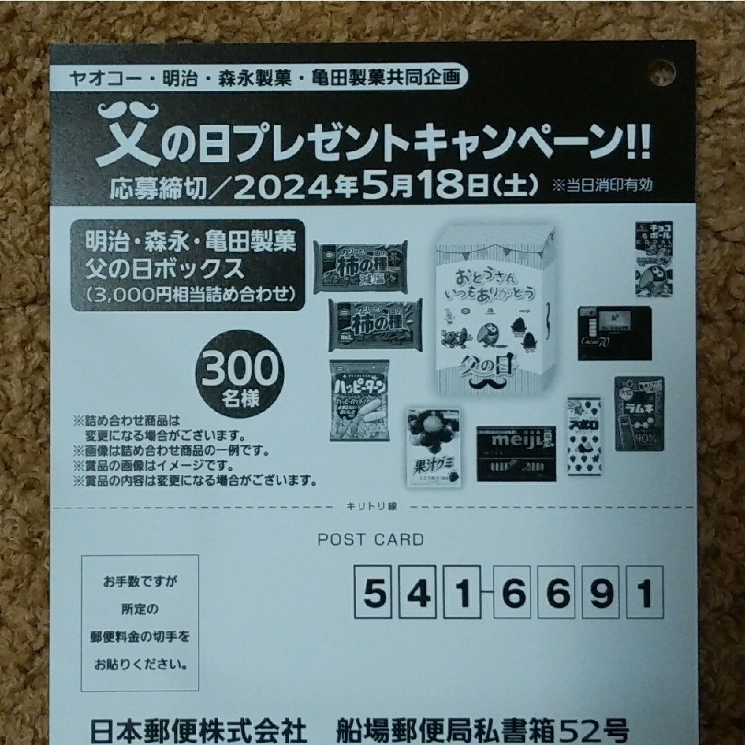 森永乳業(モリナガニュウギョウ)の★★懸賞応募 明治 森永製菓 亀田製菓 キャンペーン 2種★★ エンタメ/ホビーのエンタメ その他(その他)の商品写真