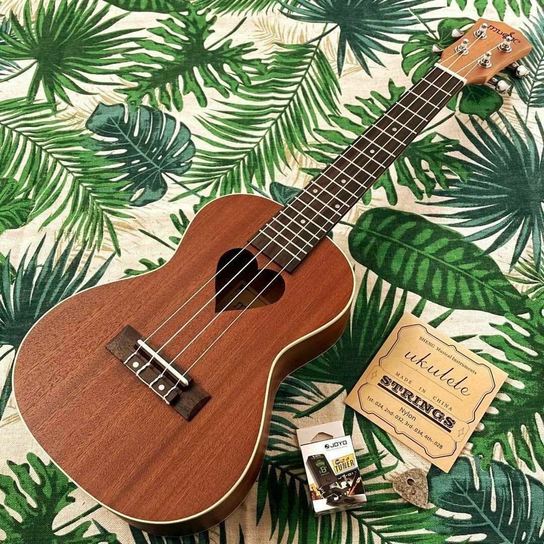 【music ukulele】ハートが可愛いエレキ・コンサートウクレレ【セット】 楽器のウクレレ(コンサートウクレレ)の商品写真