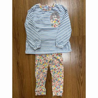 Boden - Boden  ブルーボーダーうさぎ長袖Tシャツ　レギンスセットアップ　92cm