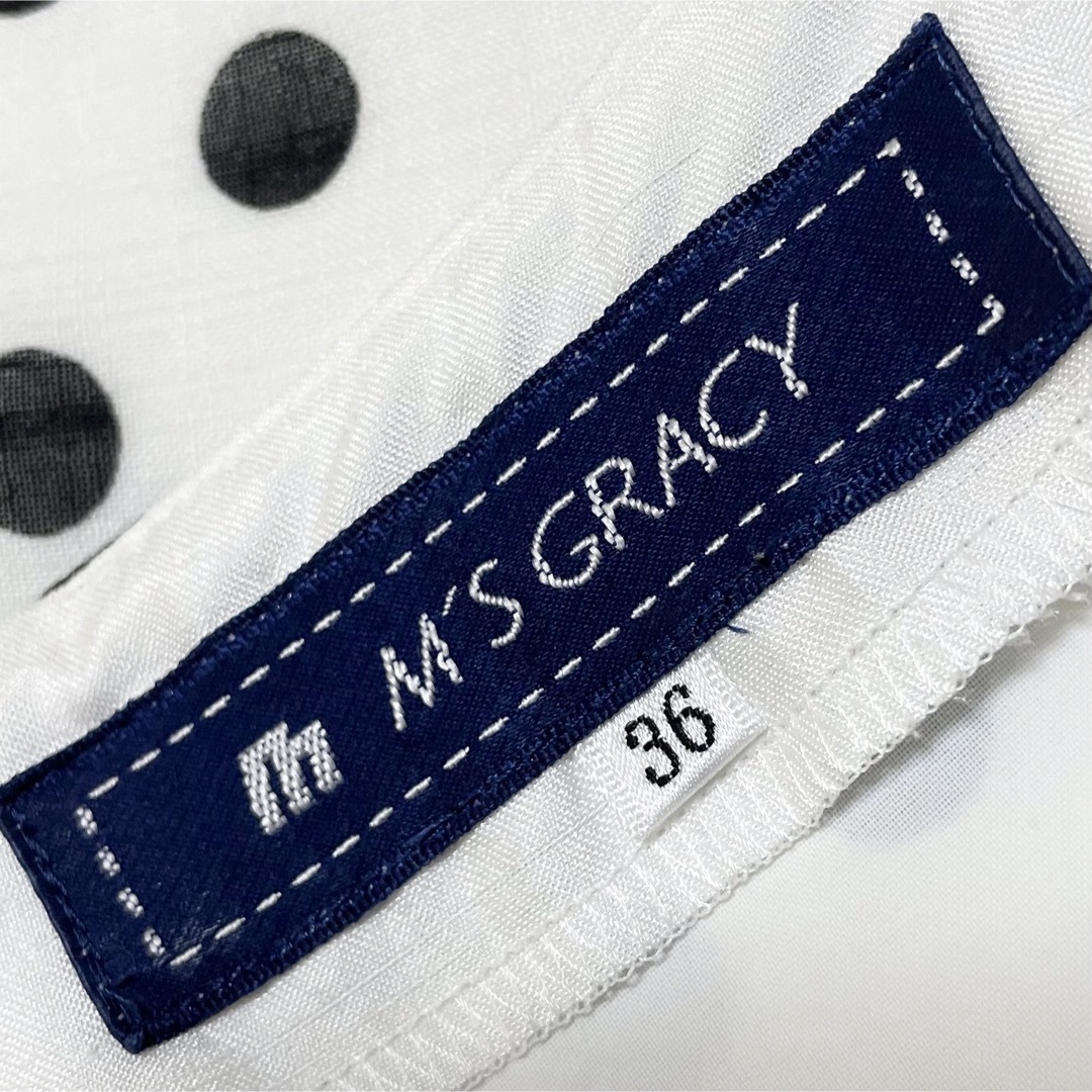 M'S GRACY(エムズグレイシー)の美品★エムズグレイシー　半袖　ワンピース  水玉柄　ドット柄　リボン　36 レディースのワンピース(ひざ丈ワンピース)の商品写真