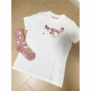 ピンクハウス(PINK HOUSE)の☆未使用　ピンクハウス  桜柄　Tシャツ日本製＆ソックス(Tシャツ(半袖/袖なし))