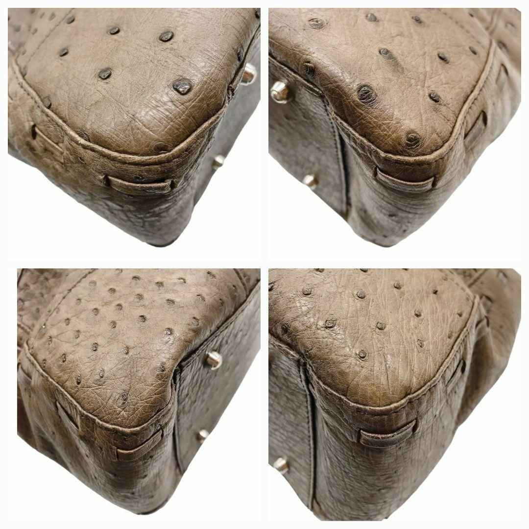 美品✧オーストリッチ   ダチョウ革   ハンドバッグ  ハンドル 茶 レディースのバッグ(ハンドバッグ)の商品写真
