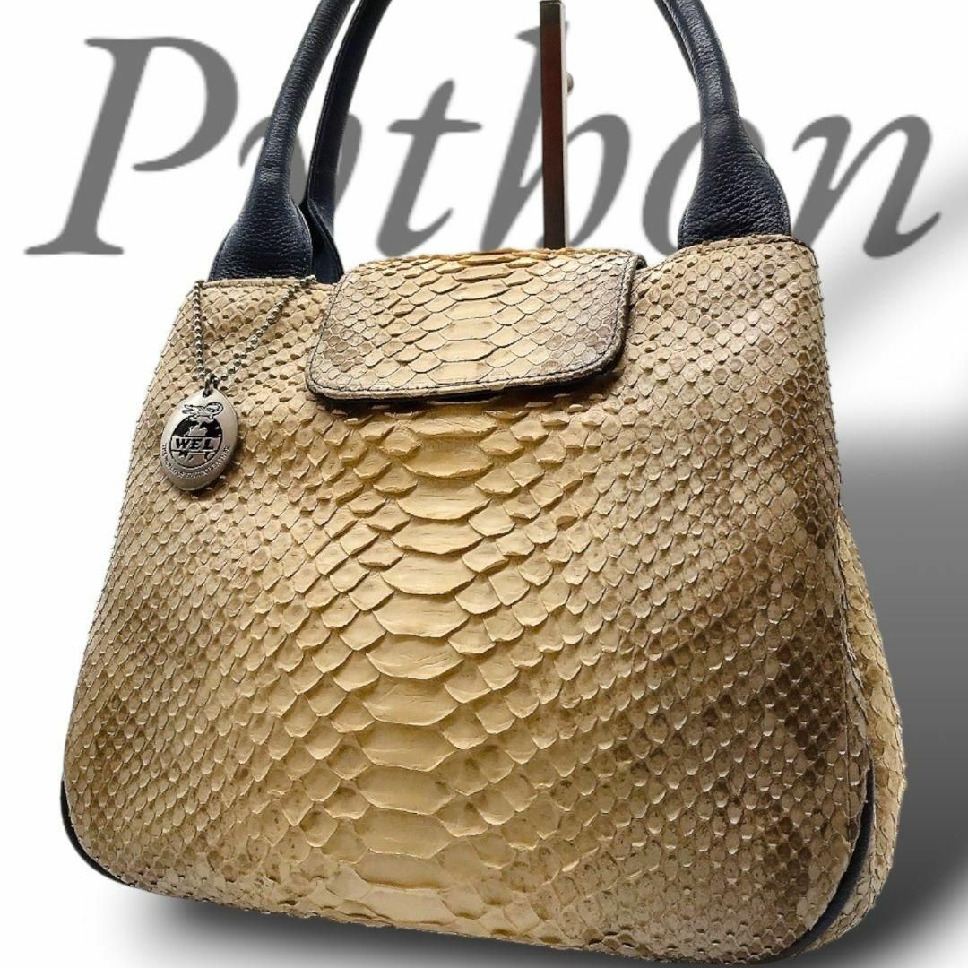 美品✧THE WEL MARK ハンドバッグ ダイヤモンドパイソン 蛇革ベージュ レディースのバッグ(ハンドバッグ)の商品写真