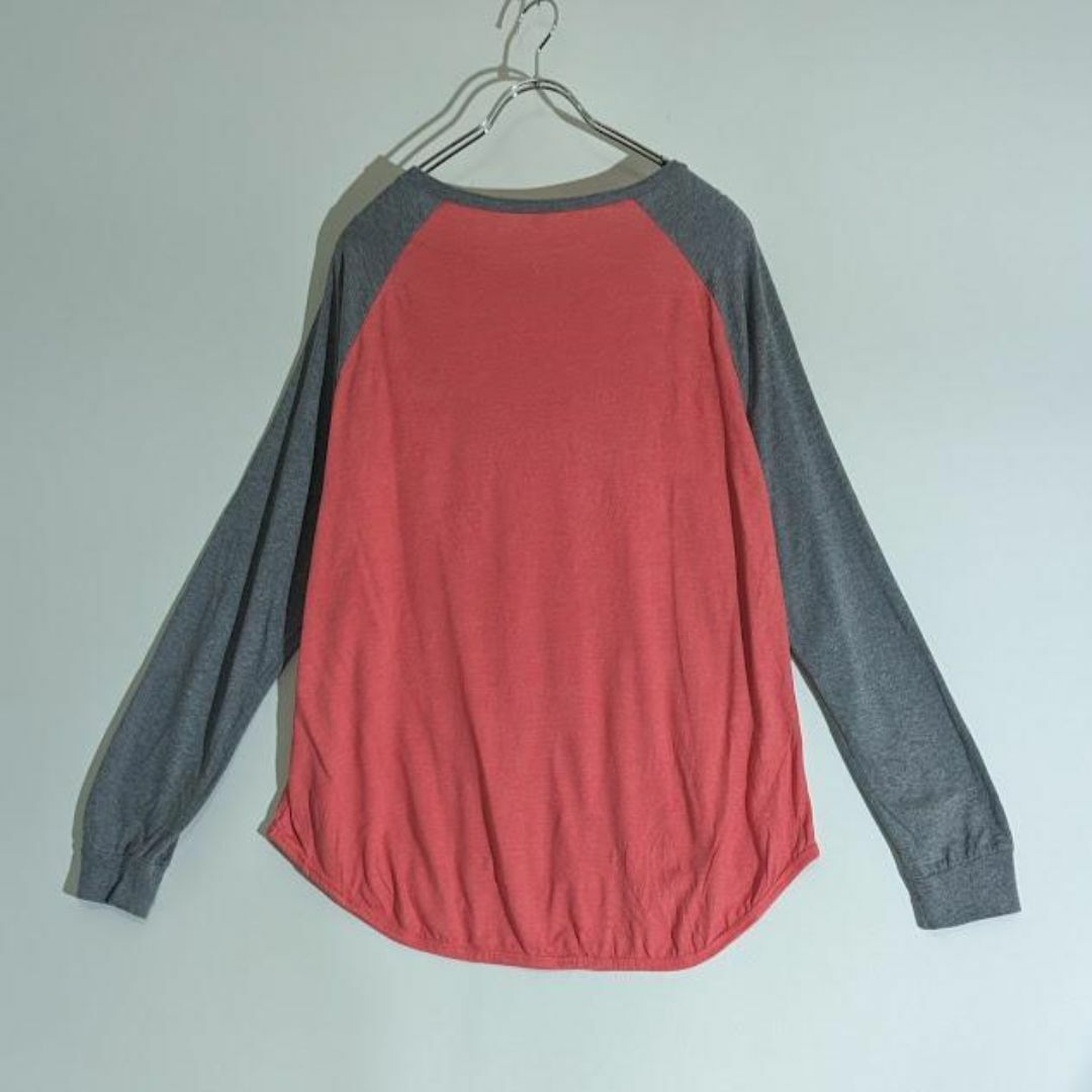 古着 ロンT アメカジ ラグラン グレー ピンク プリント ビンテージ メンズのトップス(Tシャツ/カットソー(七分/長袖))の商品写真