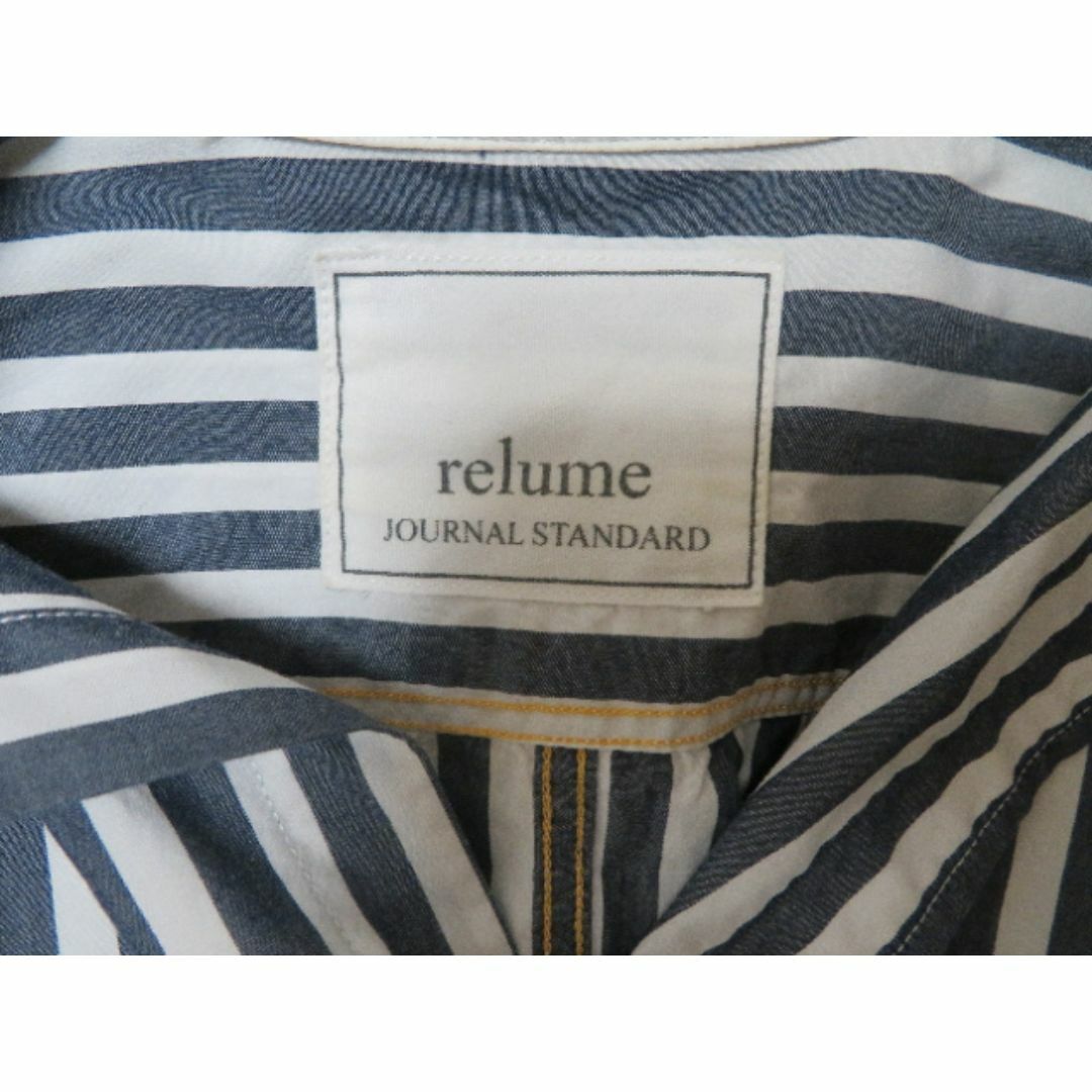 JOURNAL STANDARD relume(ジャーナルスタンダードレリューム)の美品 JOURNAL STANDARD relume 白×紺ストライプ長袖シャツ レディースのトップス(シャツ/ブラウス(長袖/七分))の商品写真