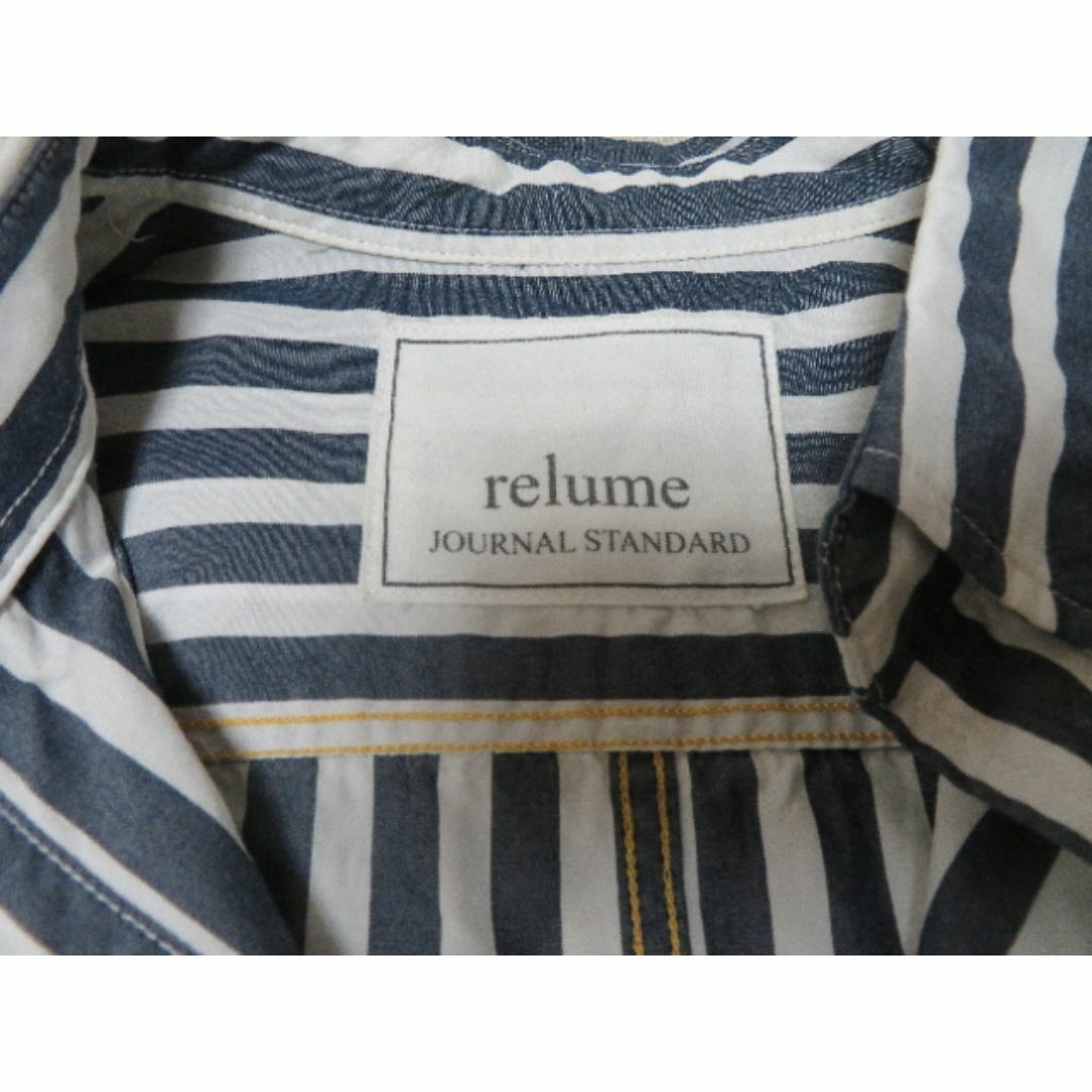 JOURNAL STANDARD relume(ジャーナルスタンダードレリューム)の美品 JOURNAL STANDARD relume 白×紺ストライプ長袖シャツ レディースのトップス(シャツ/ブラウス(長袖/七分))の商品写真