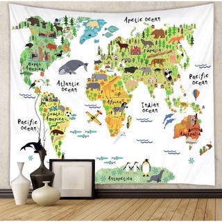 世界地図 タペストリー 可愛い動物 子供部屋 インテリア 韓国150×130