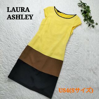 LAURA ASHLEY ひざ丈ワンピース 半袖 マルチカラー ボーダー S