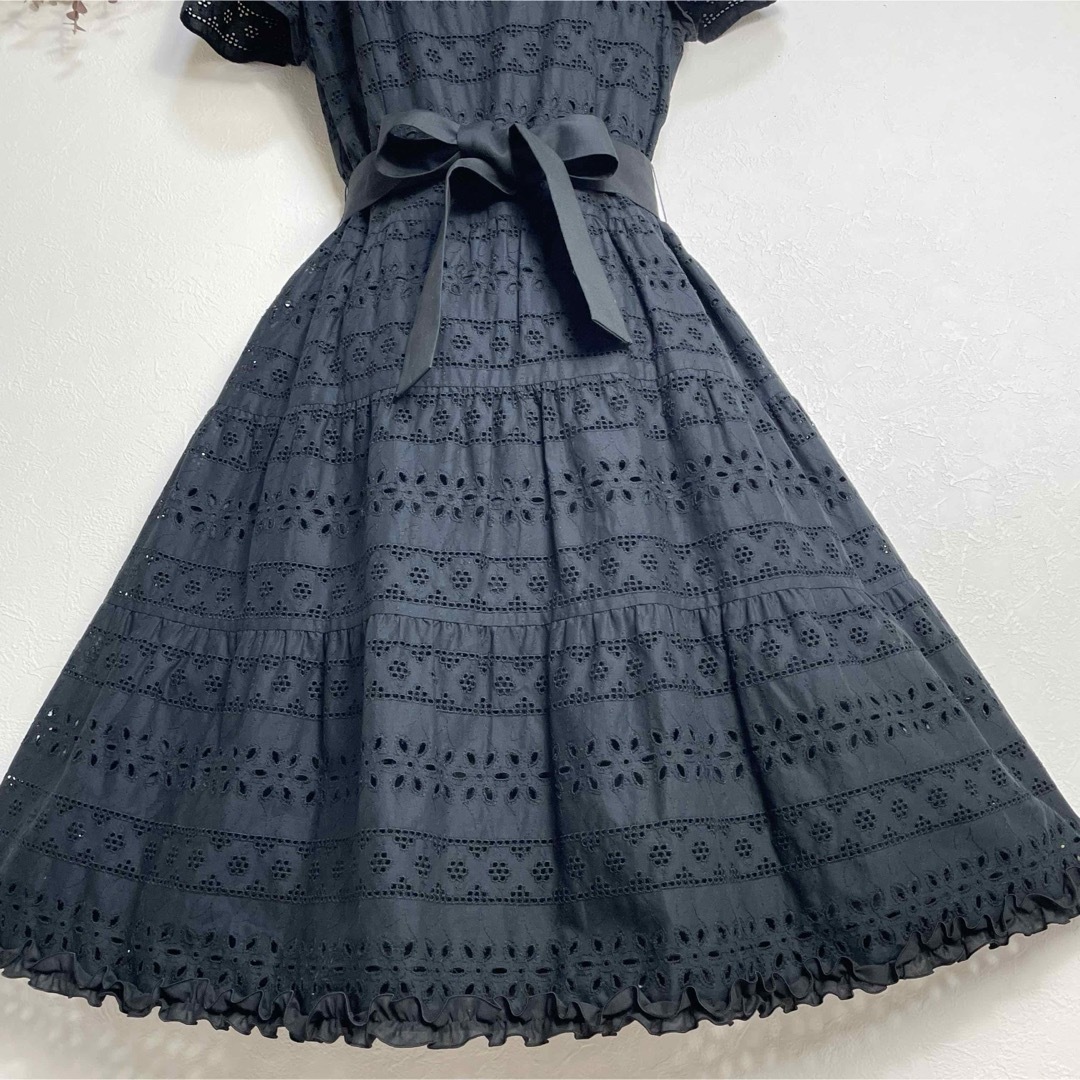 美品☆エムズグレイシー 総レース 半袖ワンピース リボン フリル 38 美品☆エムズグレイシー 総レース 半袖ワンピース リボン フリル 38