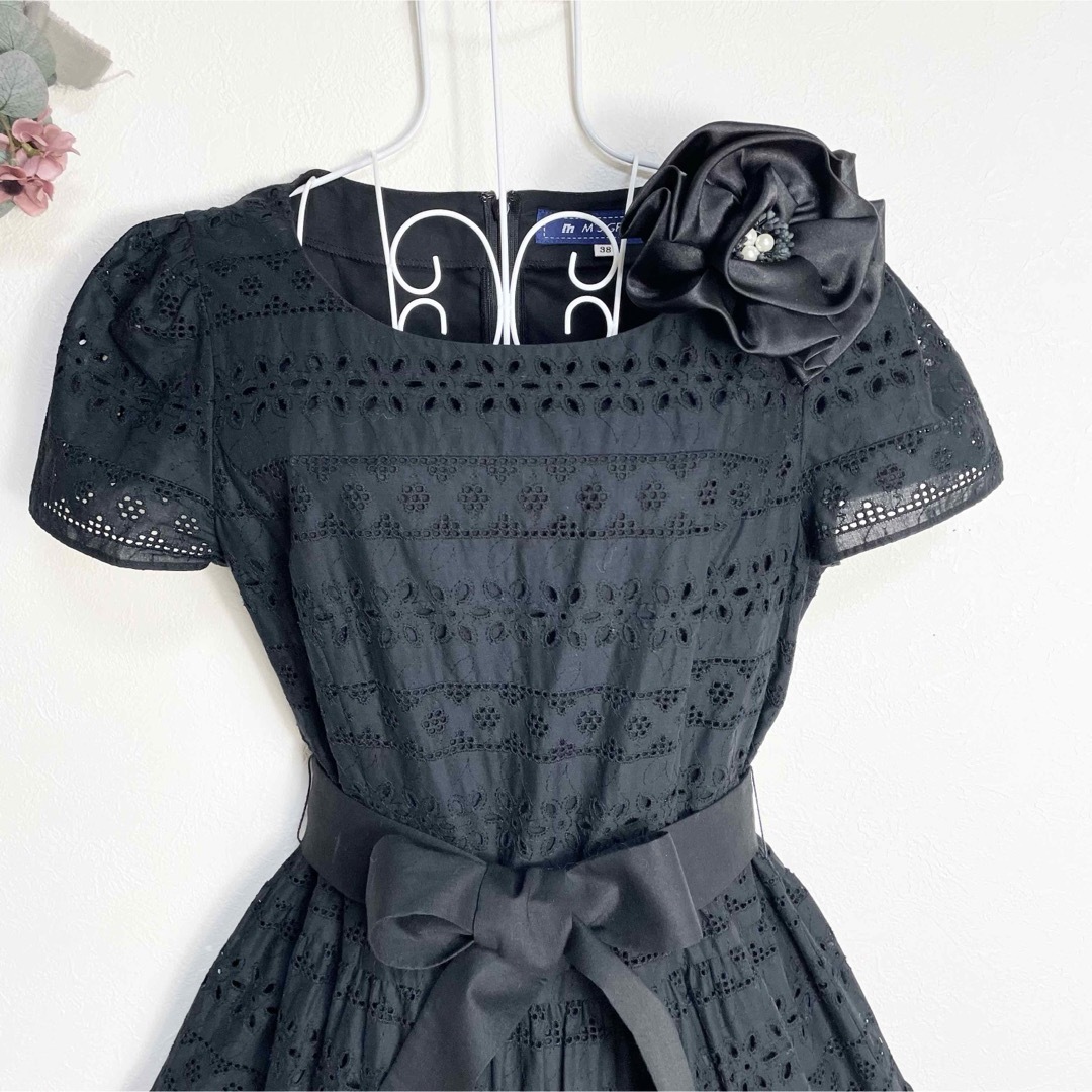 美品☆エムズグレイシー 総レース 半袖ワンピース リボン フリル 38 美品☆エムズグレイシー 総レース 半袖ワンピース リボン フリル 38