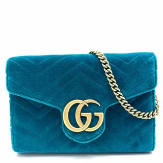 グッチ(Gucci)の【在庫一掃】GUCCI グッチ ショルダーバッグ GGマーモント キルティング チェーンショルダー 肩掛け 斜め掛け 小さめ 鞄 かばん 474575 ベロア    グリーン 緑 アンティークゴールド金具 レディース 美品【中古品】(ショルダーバッグ)