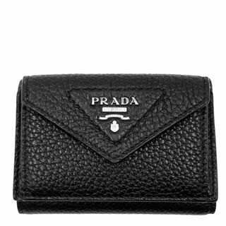 プラダ(PRADA)の【在庫一掃】PRADA プラダ 三つ折り財布 トライアングルロゴ コンパクトウォレット 小さめ 1MH021 レザー    ブラック 黒 シルバー金具 レディース 美品【中古品】(財布)