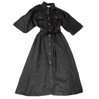 セリーヌ(celine)の【在庫一掃】CELINE セリーヌ ワンピース サファリドレス ベルト付 ロングワンピース アパレル 服 36 2R57A091F ブラック 黒 ゴールド金具 コットン    レディース 春 冬【中古品】(ダウンベスト)