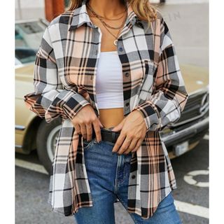 シーイン(SHEIN)の【SHEIN】ドロップショルダー ロングラインブラウス★チェック ネルシャツ(シャツ/ブラウス(長袖/七分))