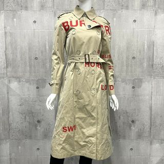 バーバリー(BURBERRY)の【在庫一掃】BURBERRY バーバリー コート トレンチコート ロングコート ロゴプリント アパレル 服 アウター  36 ベージュ レッド 赤 シルバー金具 コットン    レディース 春 秋【中古品】(その他)