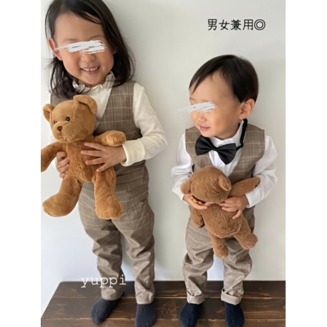  子ども 90 チェック柄 ベスト パンツ セットアップ 新品未使用 スーツ キッズ/ベビー/マタニティのキッズ服男の子用(90cm~)(パンツ/スパッツ)の商品写真