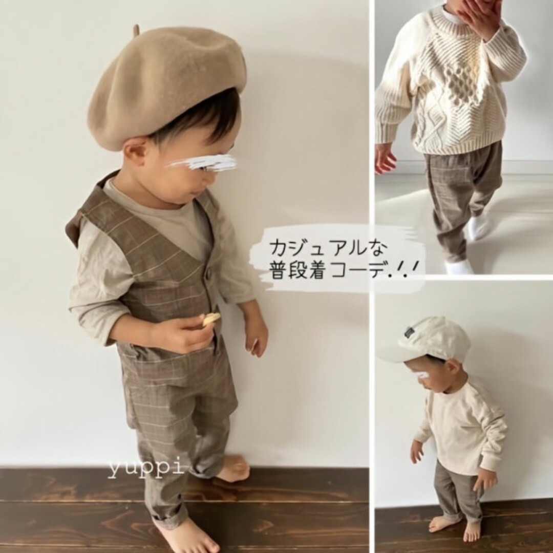  子ども 90 チェック柄 ベスト パンツ セットアップ 新品未使用 スーツ キッズ/ベビー/マタニティのキッズ服男の子用(90cm~)(パンツ/スパッツ)の商品写真