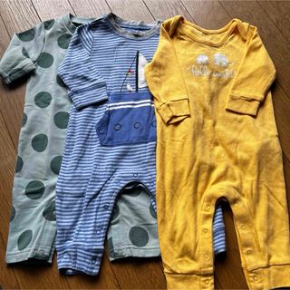 ベビーギャップ(babyGAP)のbaiya60ベビーギャップ新品ロンパース長袖長ズボン男の子水玉ドット青ボーダー(ロンパース)