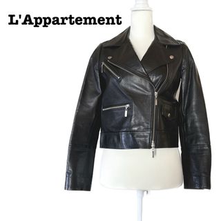 アパルトモンドゥーズィエムクラス(L'Appartement DEUXIEME CLASSE)の美品★アパルトモン レザー ライダース ジャケット 革ジャン 馬革 ブラック(ライダースジャケット)