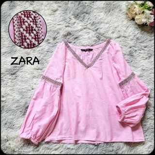 ザラ(ZARA)のZARA/ザラ●エスニック柄刺繍♪コットンリネンぽわん袖ブラウス/大きいサイズ(シャツ/ブラウス(長袖/七分))