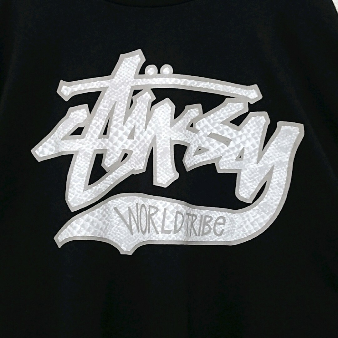 STUSSY(ステューシー)の美品 希少 ステューシー フロント ロゴ XL ブラック 半袖 Tシャツ メンズのトップス(Tシャツ/カットソー(半袖/袖なし))の商品写真