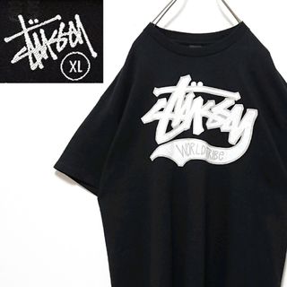 STUSSY - 美品 希少 ステューシー フロント ロゴ XL ブラック 半袖 Tシャツ