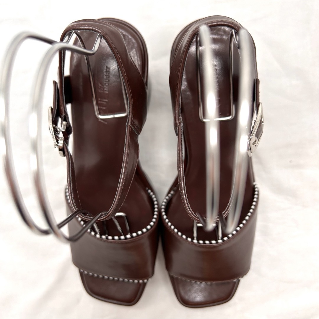 AZUL by moussy(アズールバイマウジー)の【未使用】アジュールバイマウジー　ダイアゴナルストライプサンダル　M レディースの靴/シューズ(ハイヒール/パンプス)の商品写真