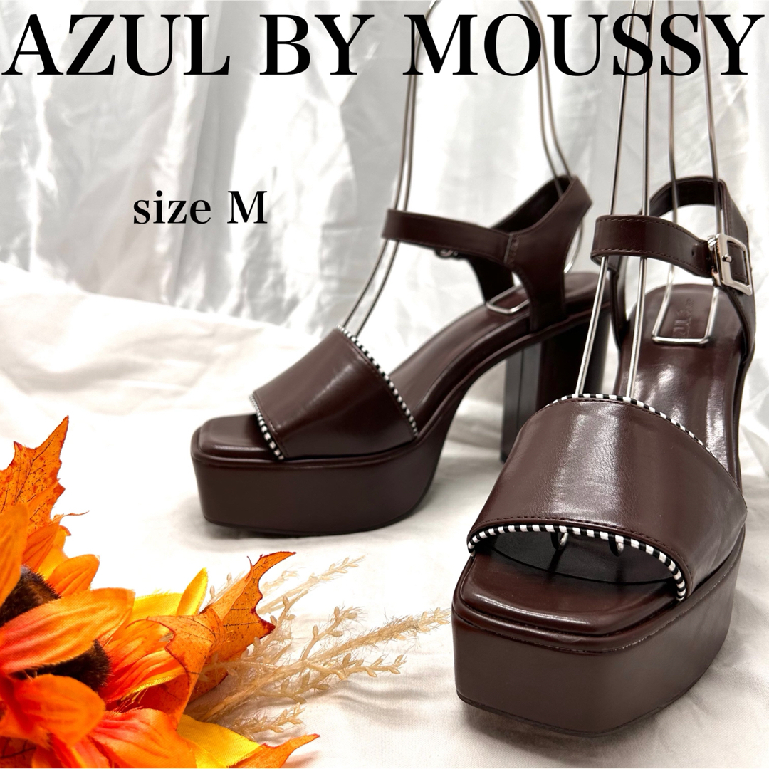 AZUL by moussy(アズールバイマウジー)の【未使用】アジュールバイマウジー　ダイアゴナルストライプサンダル　M レディースの靴/シューズ(ハイヒール/パンプス)の商品写真