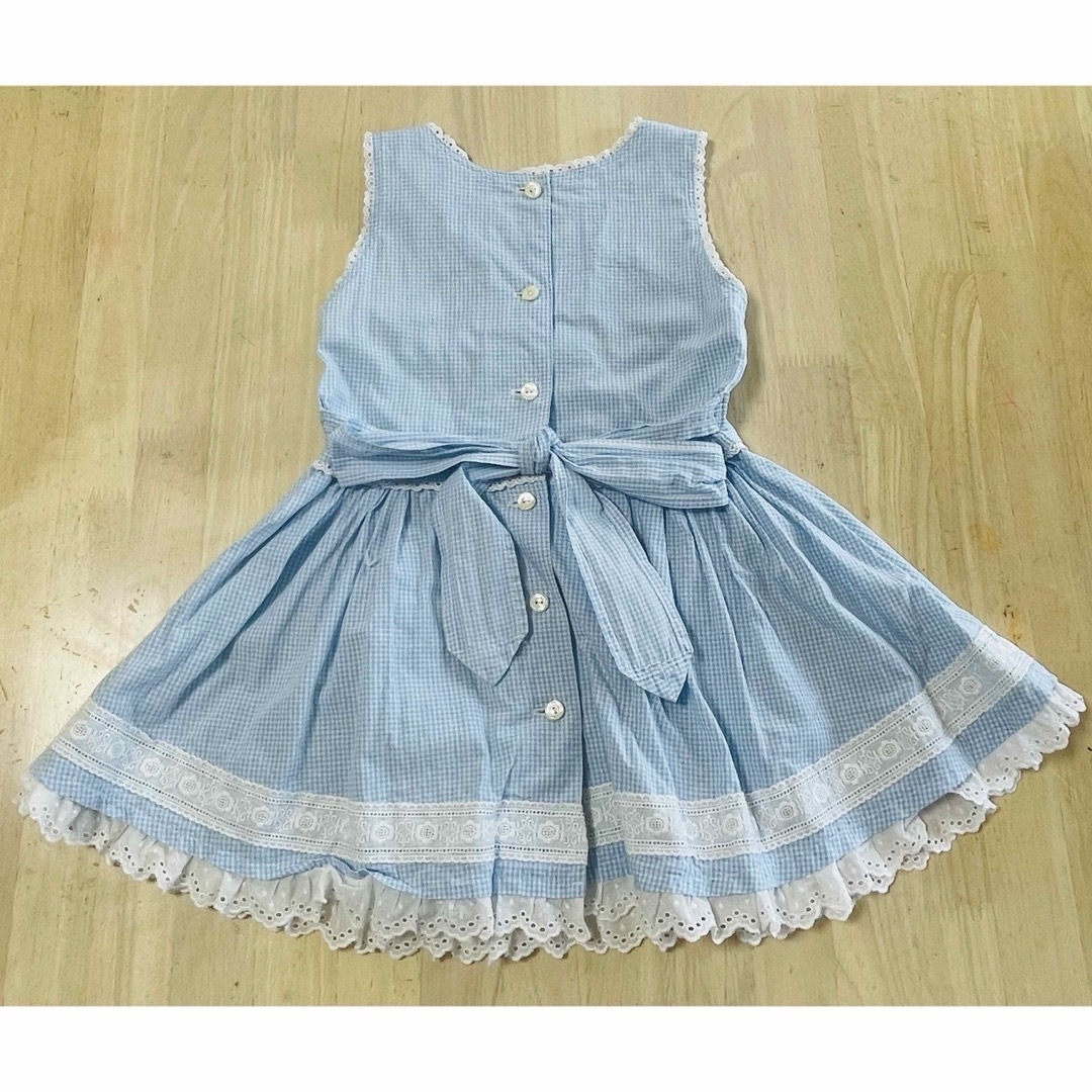 《ハンドメイド》肩なしワンピース 100 キッズ/ベビー/マタニティのキッズ服女の子用(90cm~)(ワンピース)の商品写真