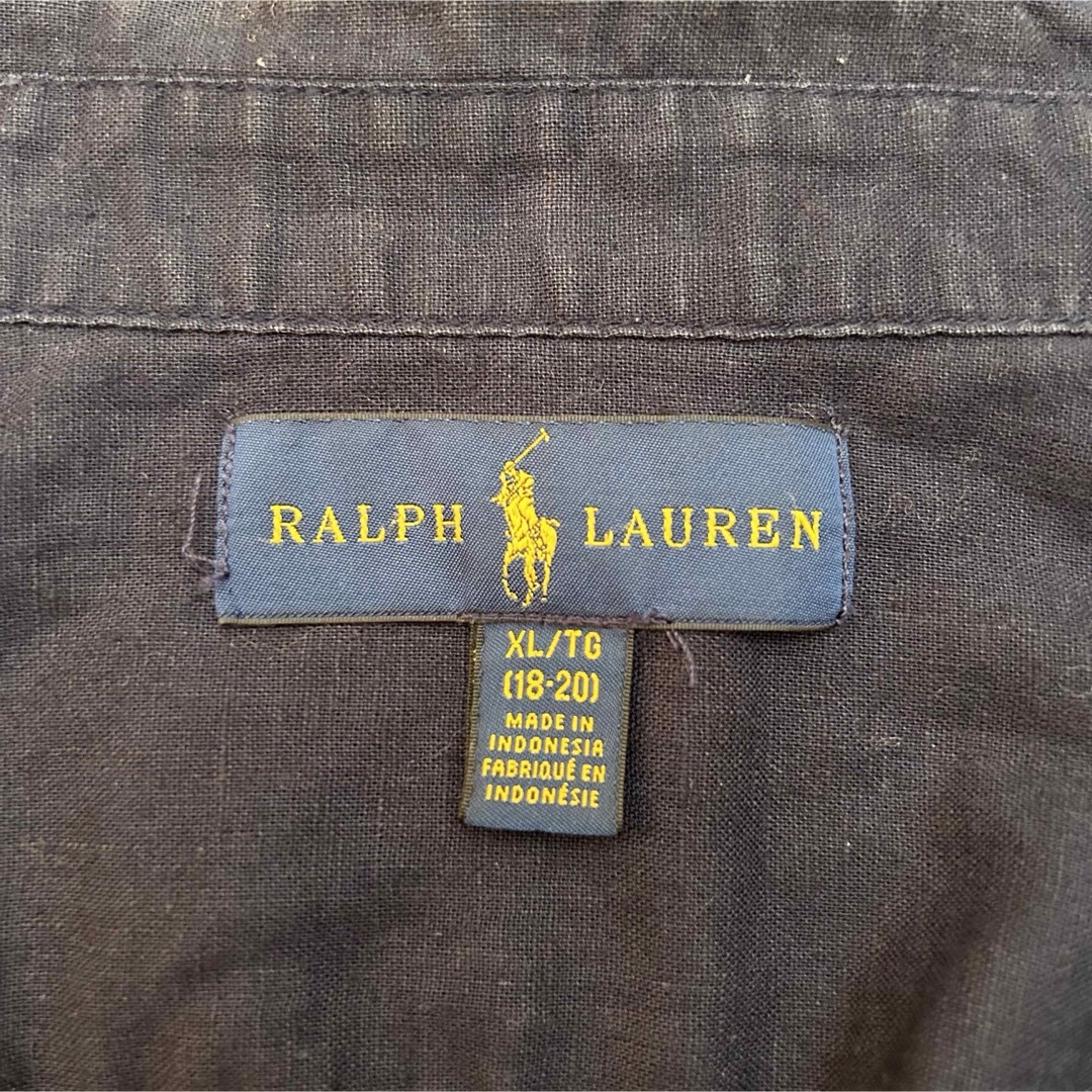 Ralph Lauren(ラルフローレン)の美品 90s POLO Ralph Lauren 麻混 長袖BDシャツ ネイビー メンズのトップス(シャツ)の商品写真