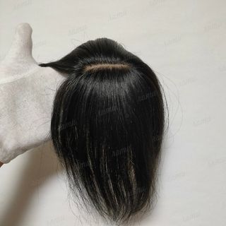 【新品】人毛100% 部分ウィッグ ヘアピース ナチュラルブラック①-wide(ショートストレート)