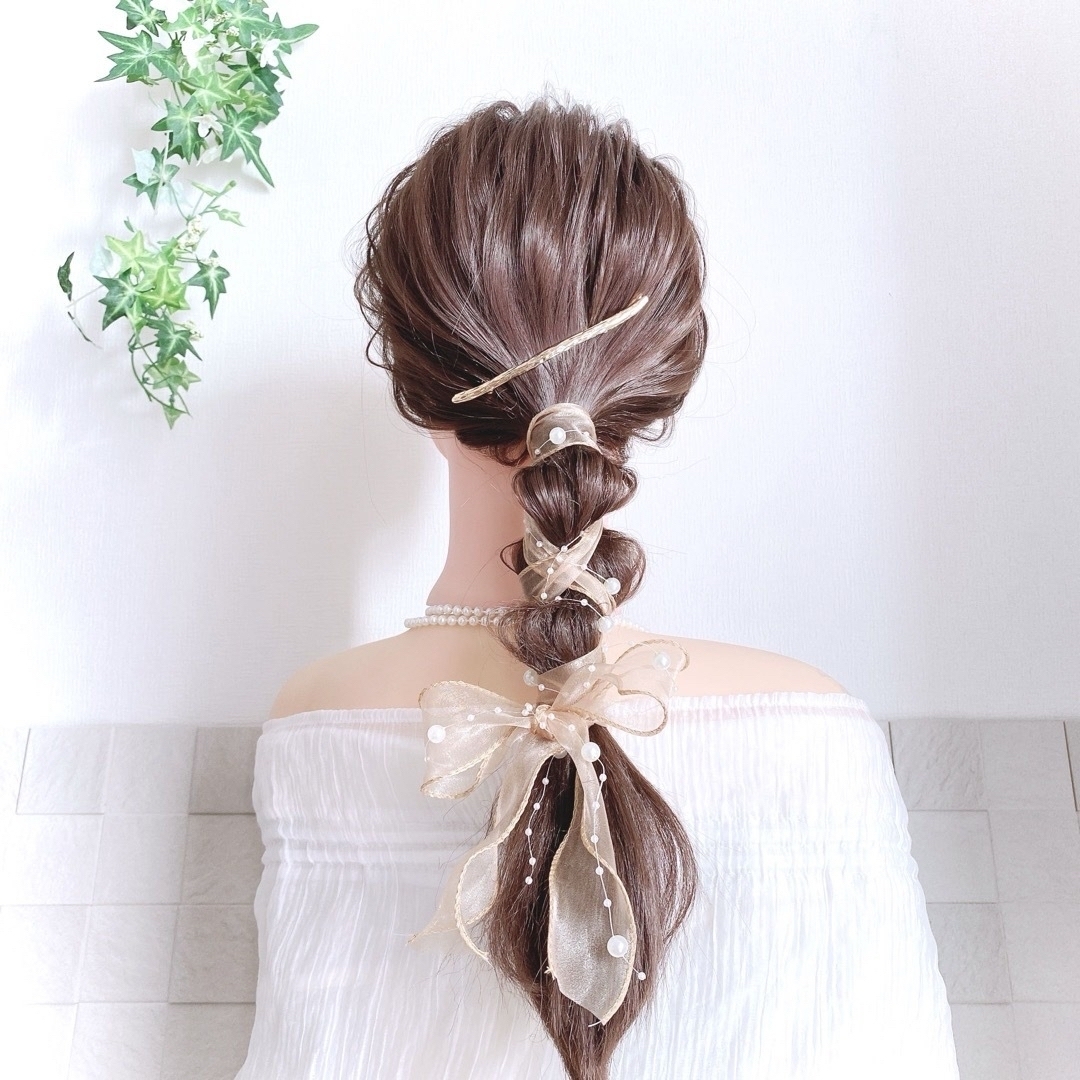 いちご様  パール＆オレンジブラウン 120センチ レディースのヘアアクセサリー(その他)の商品写真