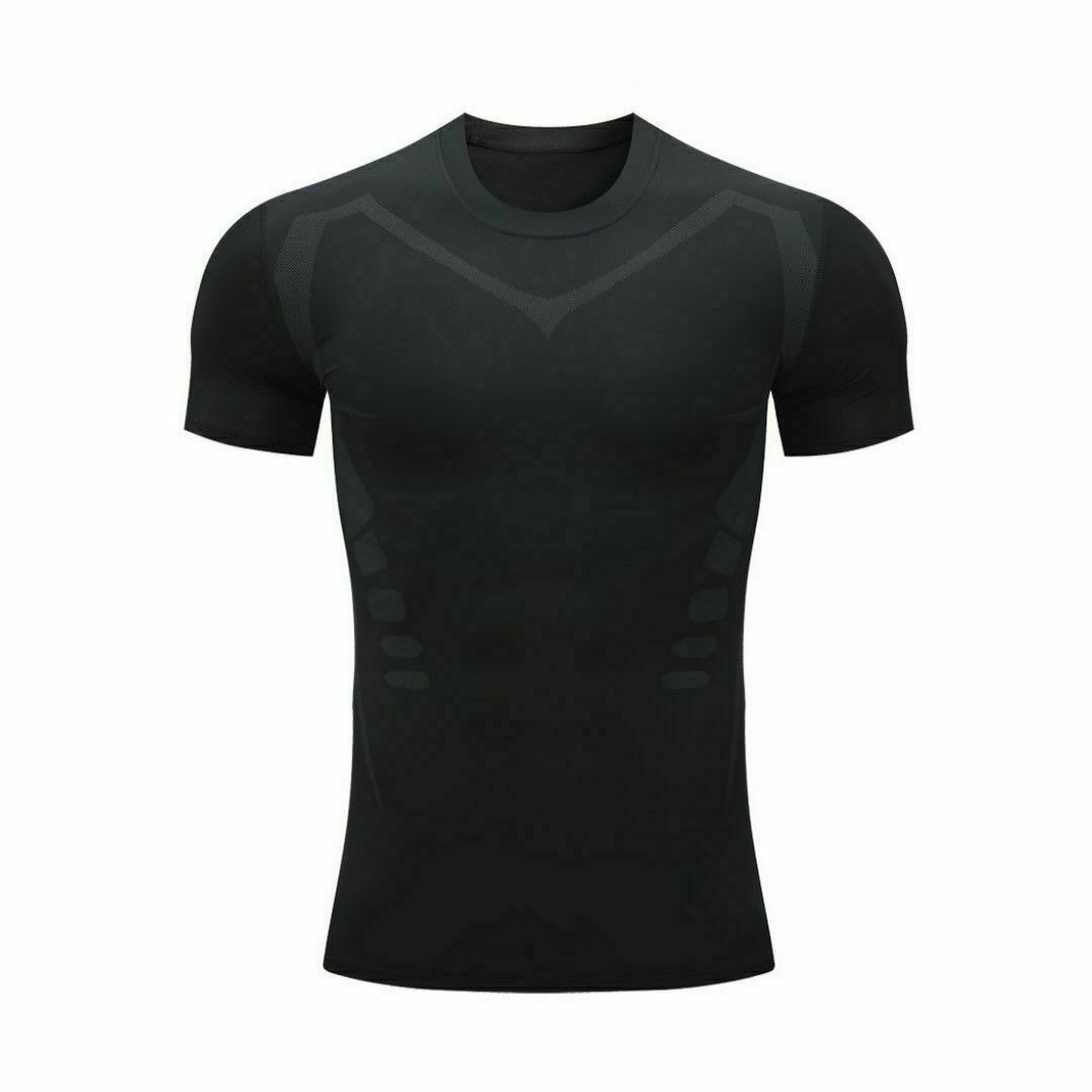 ●新品●トレーニングTシャツ L＜ブラック＞吸湿 速乾 コンプレッション素材 黒 スポーツ/アウトドアのトレーニング/エクササイズ(トレーニング用品)の商品写真