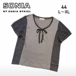 ソニアリキエル(SONIA RYKIEL)の【美品】44L～XL　ソニアリキエル★リボン付　半袖Tシャツ ブラウス　グレー(Tシャツ(半袖/袖なし))