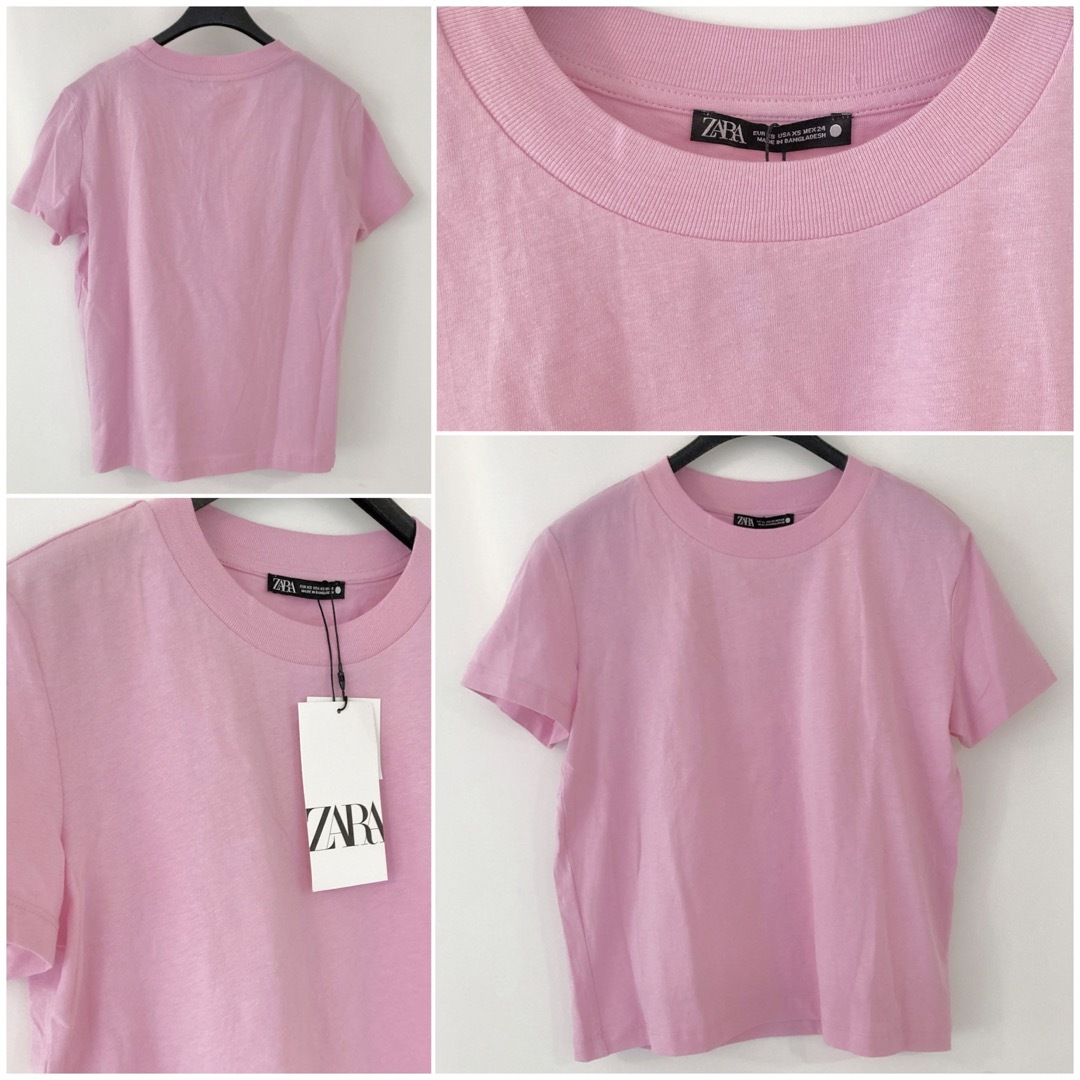 ZARA(ザラ)のタグ付き新品 ZARA コットンTシャツ ピンク XS レディースのトップス(Tシャツ(半袖/袖なし))の商品写真