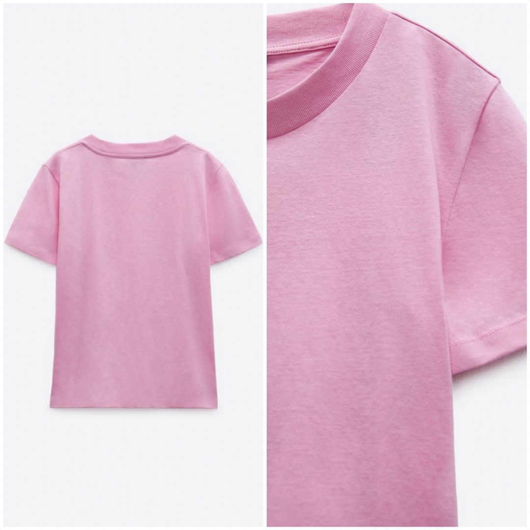 ZARA(ザラ)のタグ付き新品 ZARA コットンTシャツ ピンク XS レディースのトップス(Tシャツ(半袖/袖なし))の商品写真