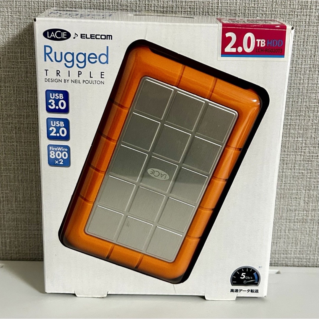 ELECOM(エレコム)のLaCie HDD 2TB Rugged TRIPLE ハードディスク スマホ/家電/カメラのPC/タブレット(PC周辺機器)の商品写真