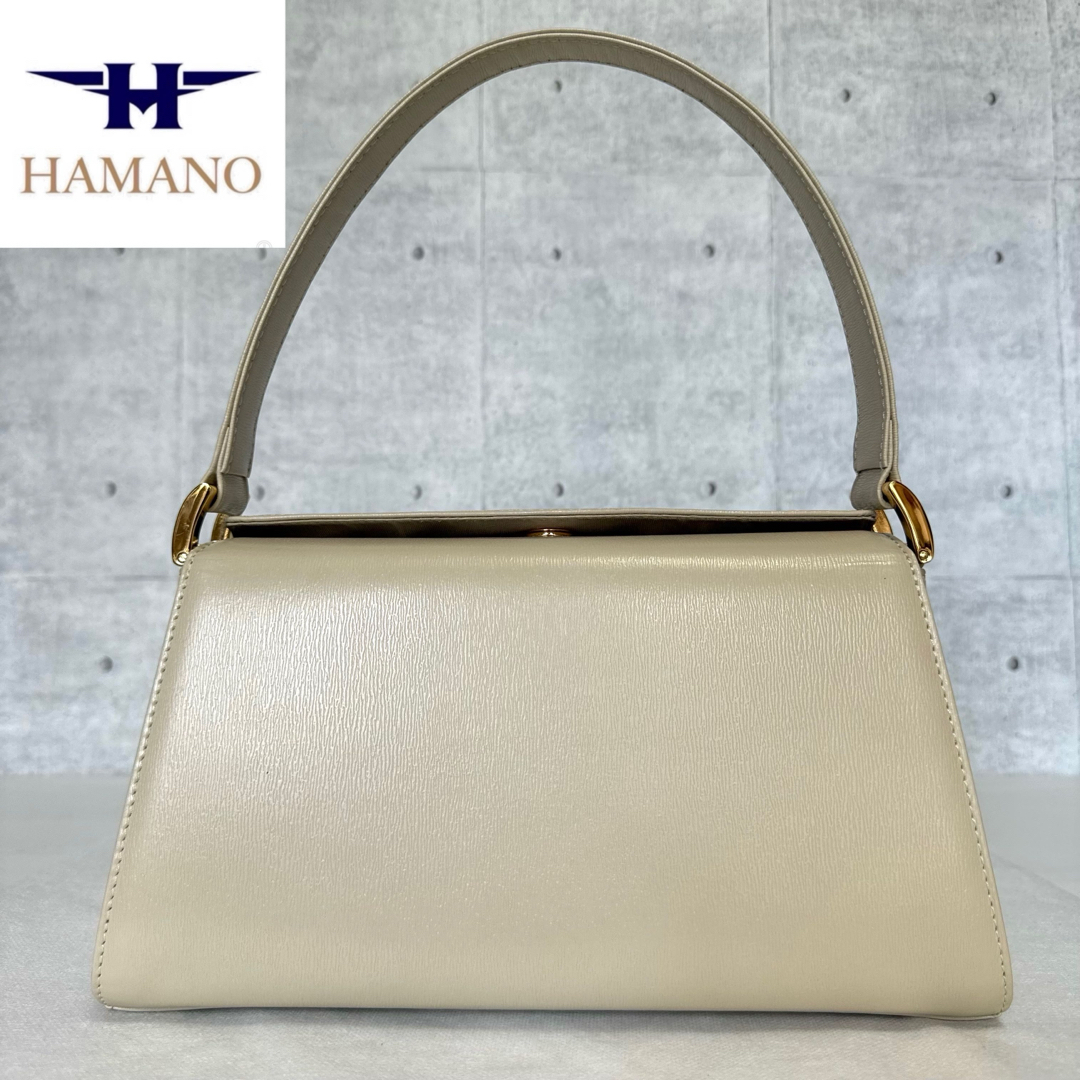 濱野皮革工藝/HAMANO(ハマノヒカクコウゲイ)の【良品】HAMANO 濱野皮革工藝 カーフレザー オフホワイト ハンドバッグ レディースのバッグ(ハンドバッグ)の商品写真