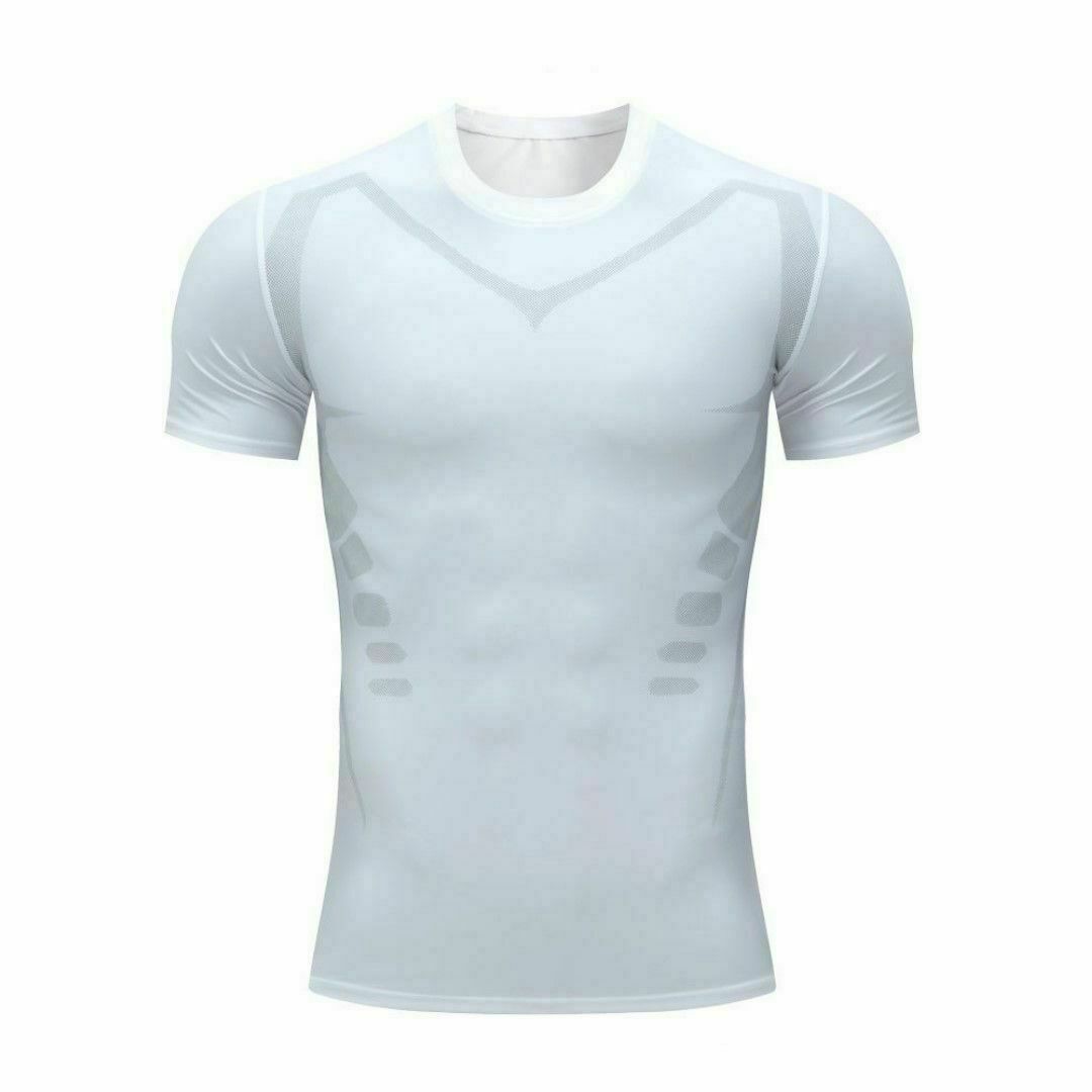 ●新品●トレーニングTシャツ L＜ホワイト＞吸湿 速乾 コンプレッション素材 白 スポーツ/アウトドアのトレーニング/エクササイズ(トレーニング用品)の商品写真