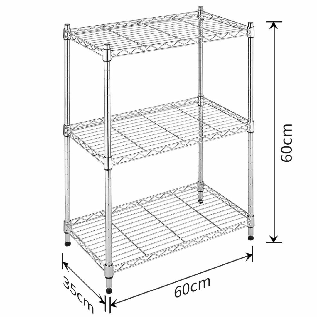 【色: シルバー】3段スチールラック 幅60×奥行35×高さ60cm キッチンラ インテリア/住まい/日用品の収納家具(その他)の商品写真