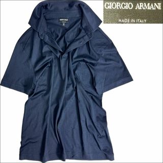 Giorgio Armani - J6236超美品 ジョルジオアルマーニ 黒タグストレッチ絹綿ポロシャツ 紺 50